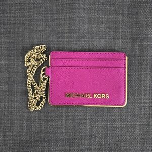 Michael Kors Fuchsia Card Holder with Gold Chain